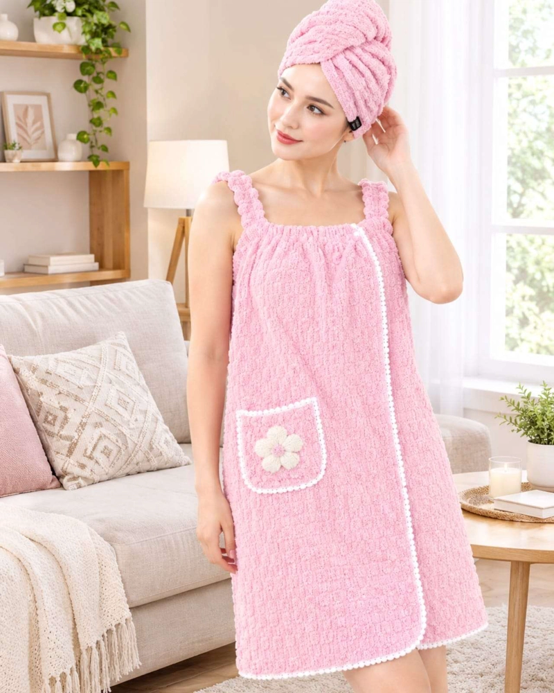 VESTIDO DE TOALLA PARA MUJER CON BOLSILLO Y TIRANTES M - 1
