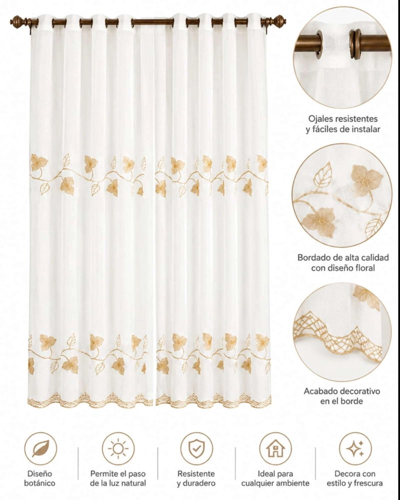 PACK 2 CORTINAS VISILLO CON BORDADOS Y OJALES 140X220CM - 3