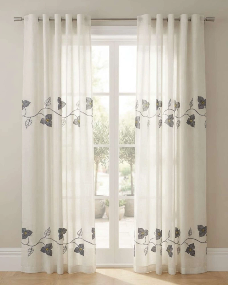 PACK 2 CORTINAS VISILLO CON BORDADOS Y OJALES 140X220CM - 5