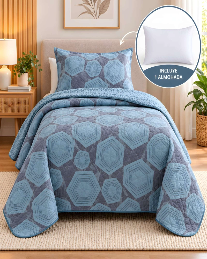 CUBRECAMA QUILT 1.5 PLAZAS PARA VERANO CON ALMOHADA INCLUIDA - 2