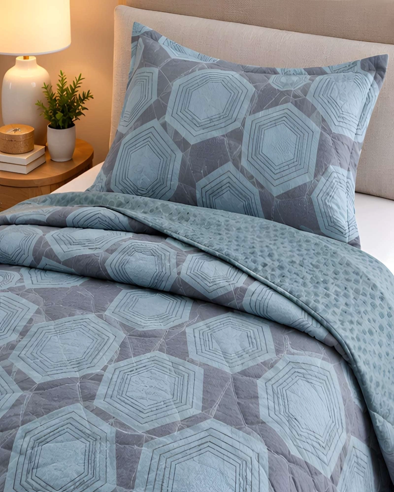 CUBRECAMA QUILT 1.5 PLAZAS PARA VERANO CON ALMOHADA INCLUIDA - 4