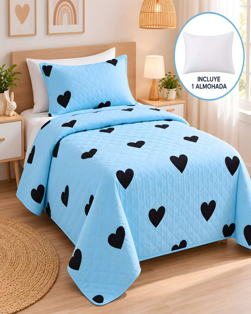 CUBRECAMA QUILT 1.5 PLAZAS PARA VERANO CON ALMOHADA INCLUIDA - 2