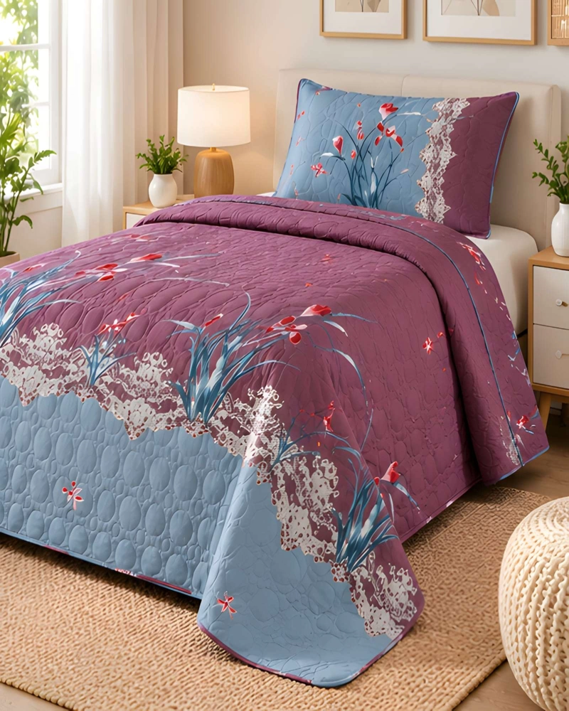 CUBRECAMA QUILT 1.5 PLAZAS PARA VERANO CON ALMOHADA INCLUIDA - 4