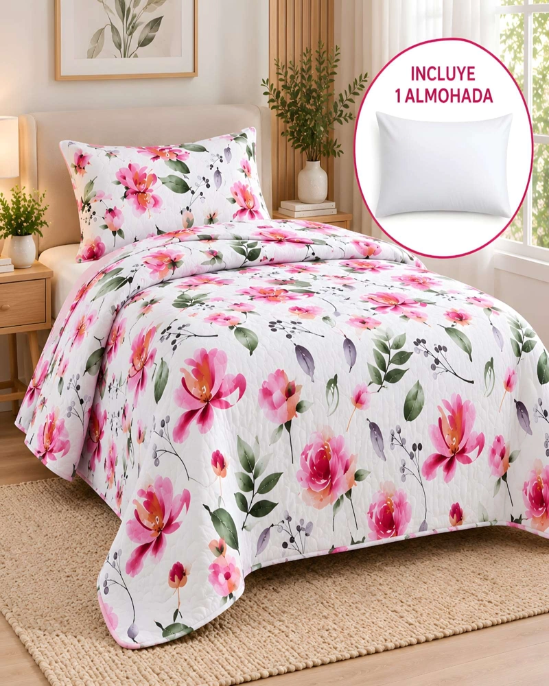 CUBRECAMA QUILT 1.5 PLAZAS PARA VERANO CON ALMOHADA INCLUIDA - 2