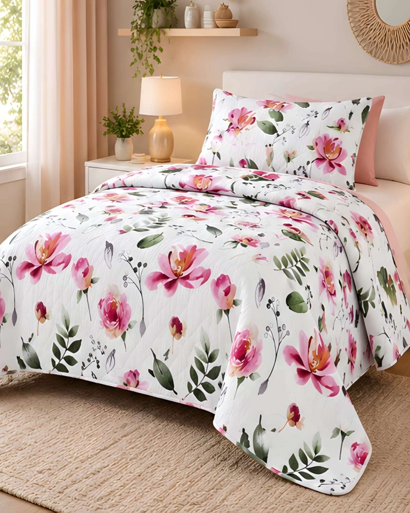 CUBRECAMA QUILT 1.5 PLAZAS PARA VERANO CON ALMOHADA INCLUIDA - 4