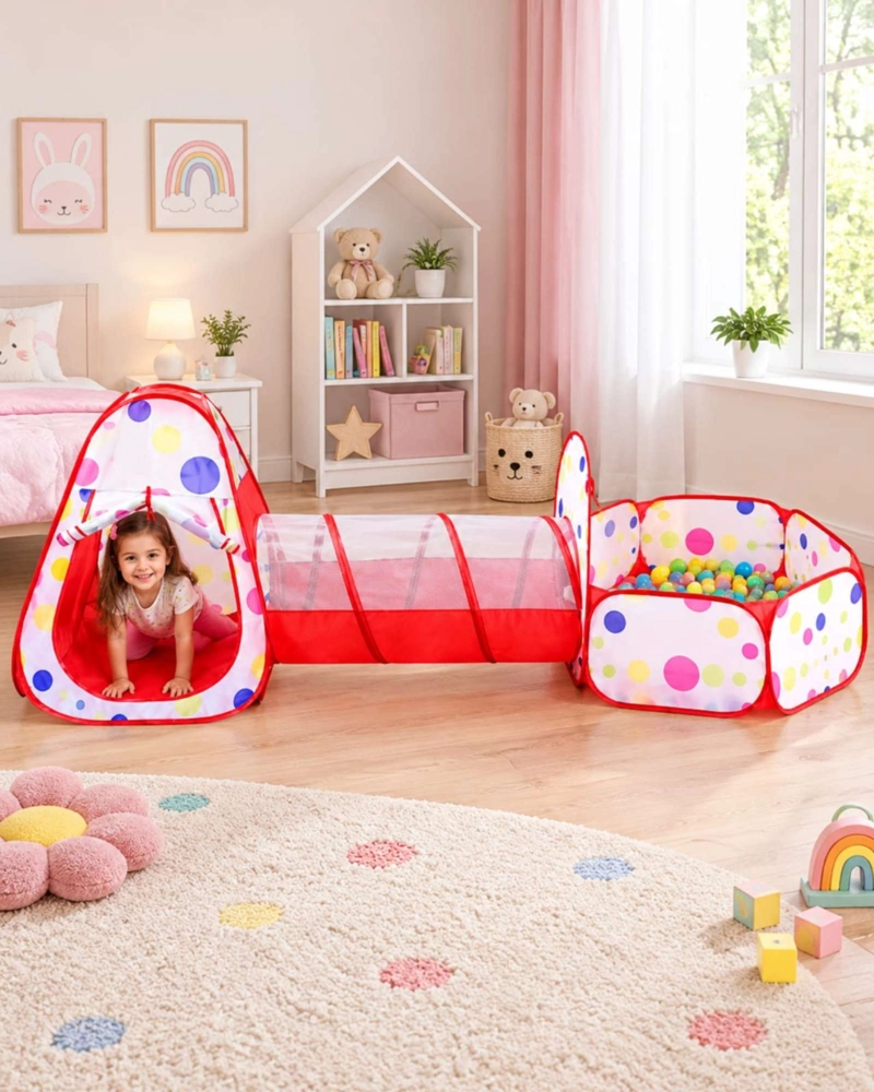 CARPA DE JUEGOS INFANTIL 3 EN 1 CON TUNEL Y PISCINA DE PELOTAS - 1