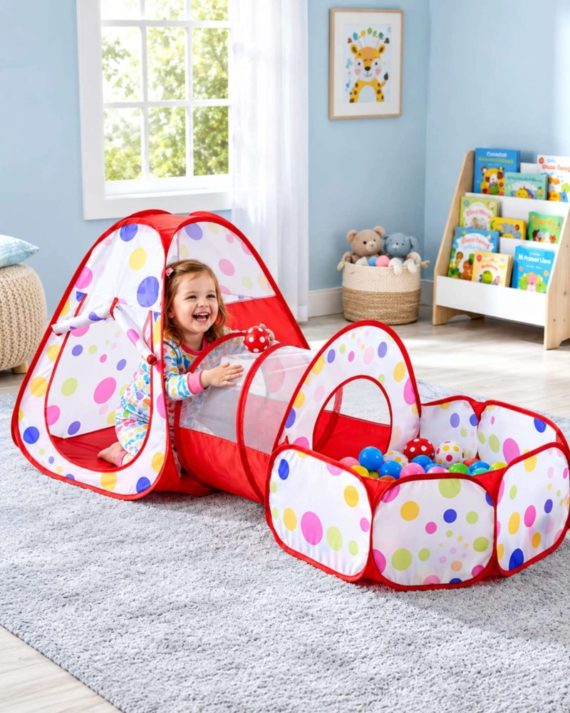 CARPA DE JUEGOS INFANTIL 3 EN 1 CON TUNEL Y PISCINA DE PELOTAS - 3