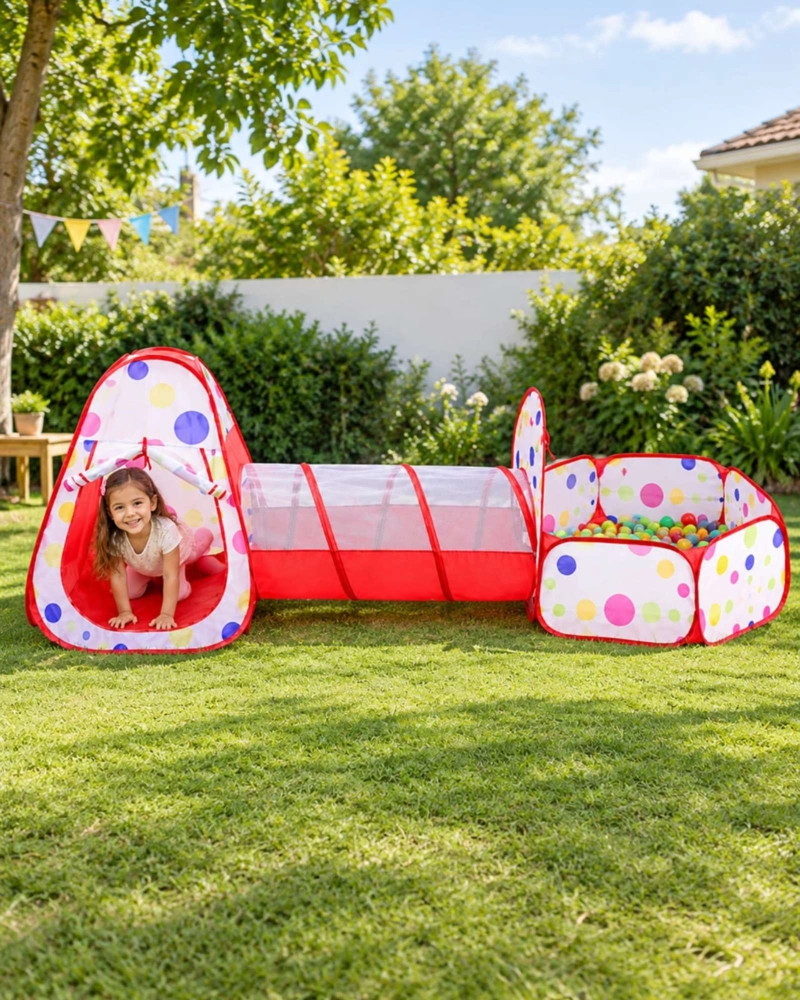 CARPA DE JUEGOS INFANTIL 3 EN 1 CON TUNEL Y PISCINA DE PELOTAS - 4
