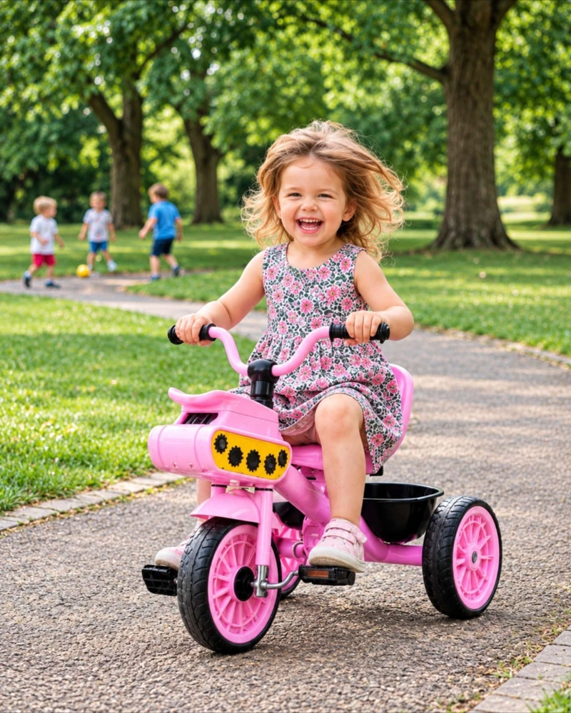 TRICICLO INFANTIL CON PEDALES ASIENTO ERGONOMICO Y CANASTO - 1