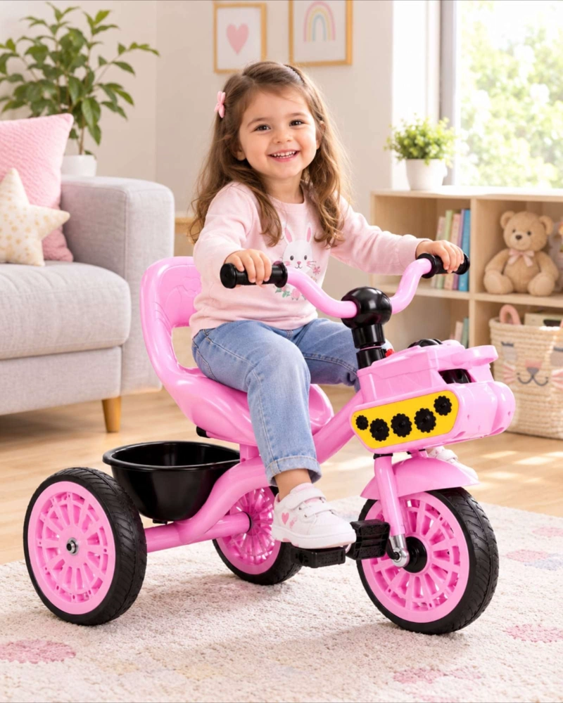 TRICICLO INFANTIL CON PEDALES ASIENTO ERGONOMICO Y CANASTO - 2