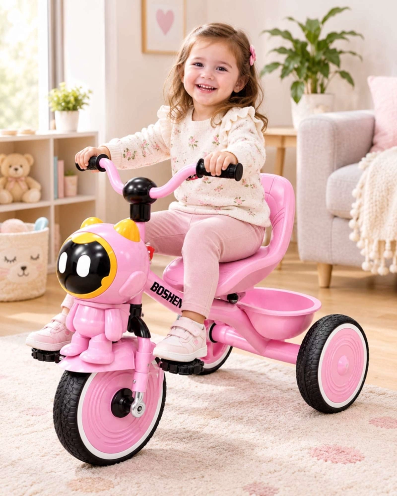 TRICICLO PARA NIÑA DE ASIENTO CON RESPALDO ERGONOMICO Y CANASTO - 1