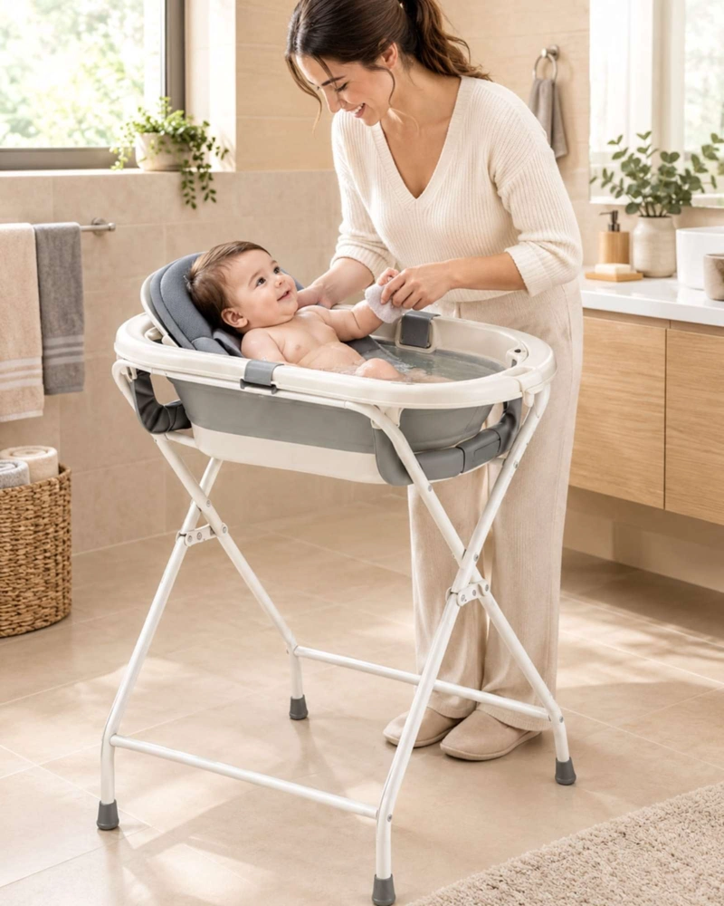 BAÑERA PLEGABLE BEBE CON SOPORTE ERGONOMICO Y ARNES DE SEGURIDAD - 4