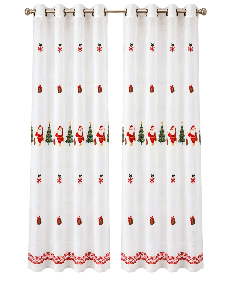 SET DE 2 CORTINAS VISILLO NAVIDEÑAS TRASLUCIDAS BORDADAS 140X230 CM - 6