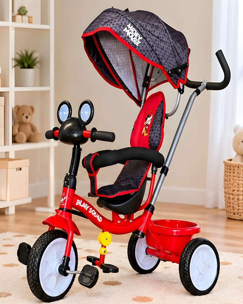TRICICLO PARA NIÑOS DE MICKEY MOUSE CON BARRA DE SEGURIDAD Y TOLDO - 5