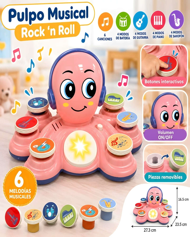PULPO MUSICAL INFANTIL ROCK 'N ROLL CON LUCES Y SONIDOS - 5