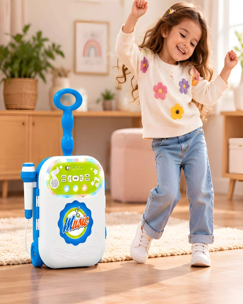 MALETA MUSICAL INFANTIL CON MICROFONO Y RUEDAS PARA JUEGOS DE CANTAR - 3