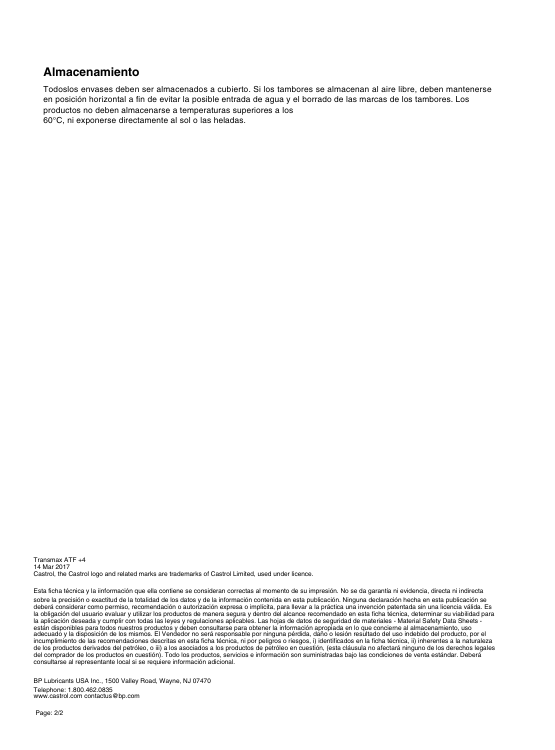 ACEITE CASTROL ATF + 4 (JEEP - CHRYSLER - DODGE) - 4