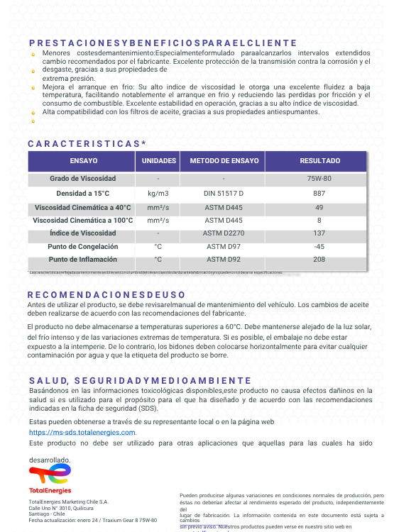 ACEITE CAJA MECANICA TOTAL 75W80 PSA PEUGEOT CITROEN B71 2330 2LTS - 4