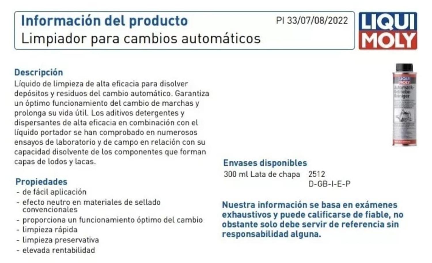 ADITIVO LIQUI MOLY LIMPIADOR INTERNO CAJA AUTOMÁTICA LIQUIMOLY 300ML - 2