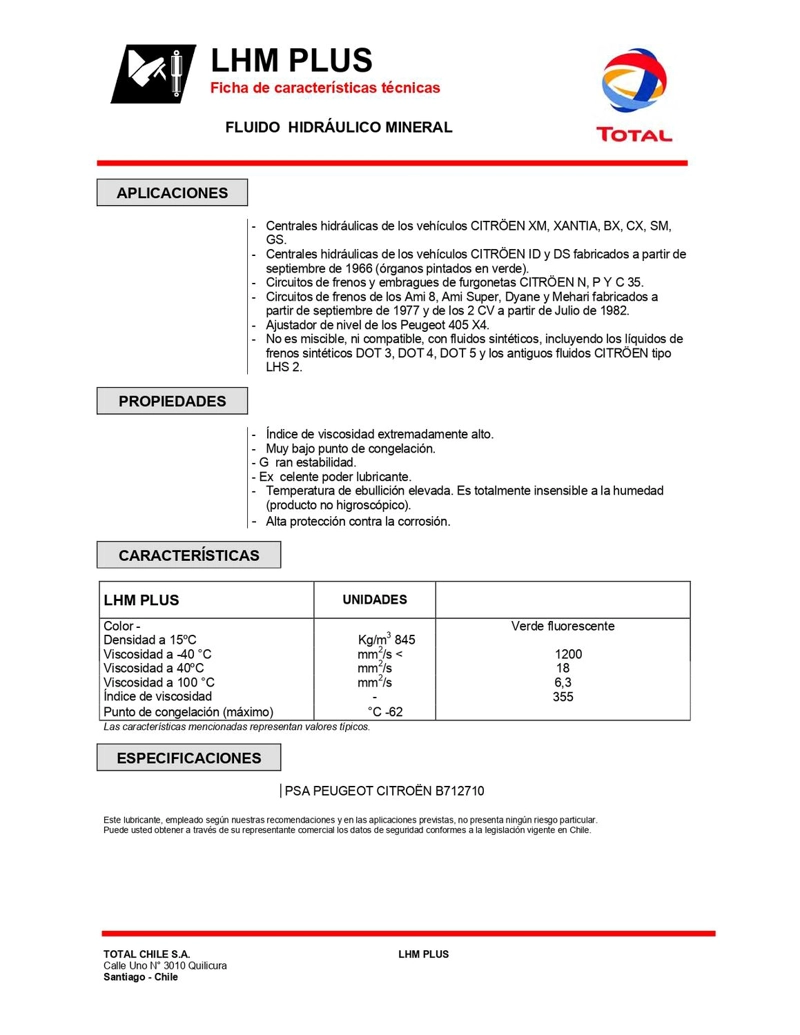 ACEITE TOTAL FLUIDO HIDRÁULICO LHM PLUS/CITROËN PEUGEOT - 3