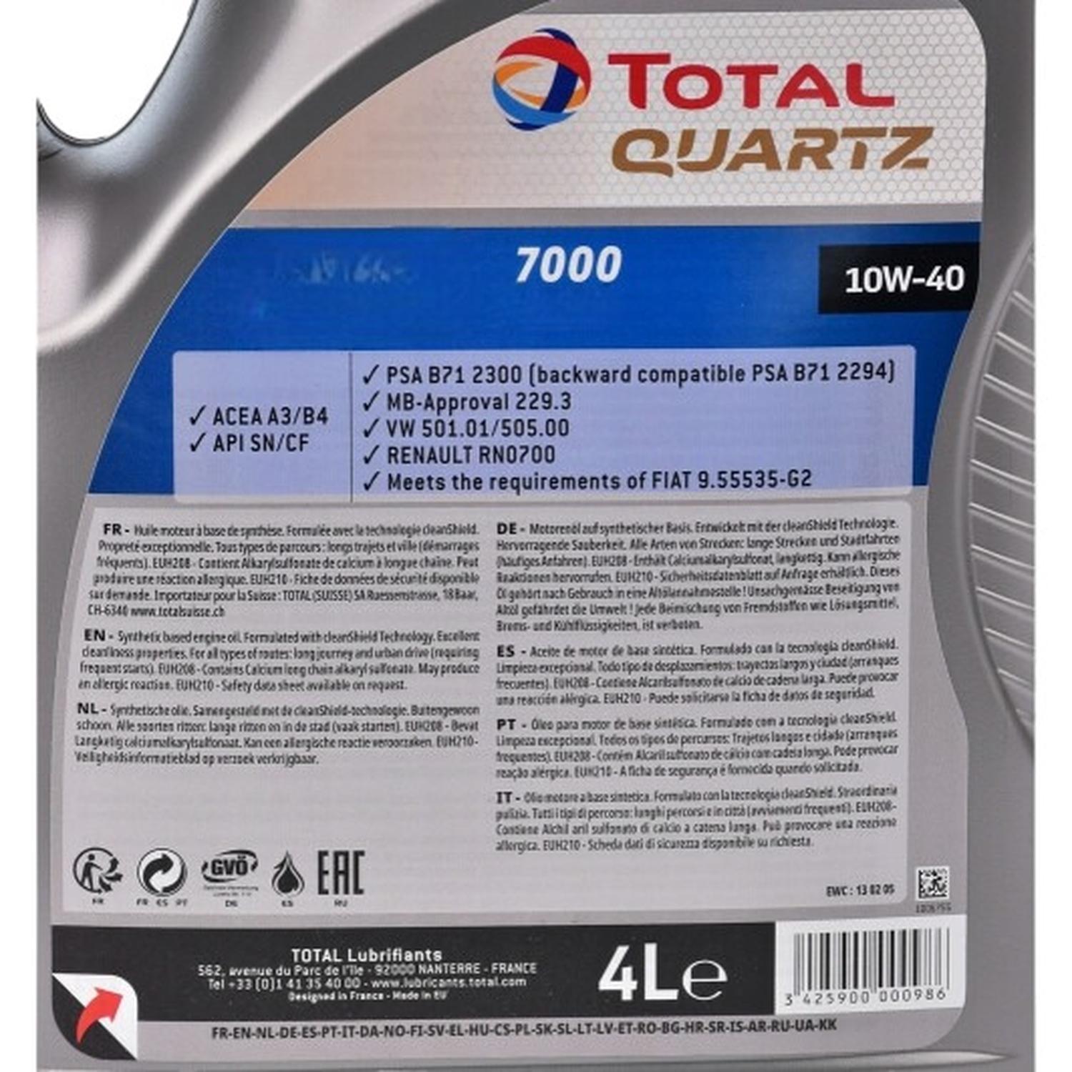 ACEITE MOTOR TOTAL 10W40 QUARTZ 7000 4 LITROS - 2