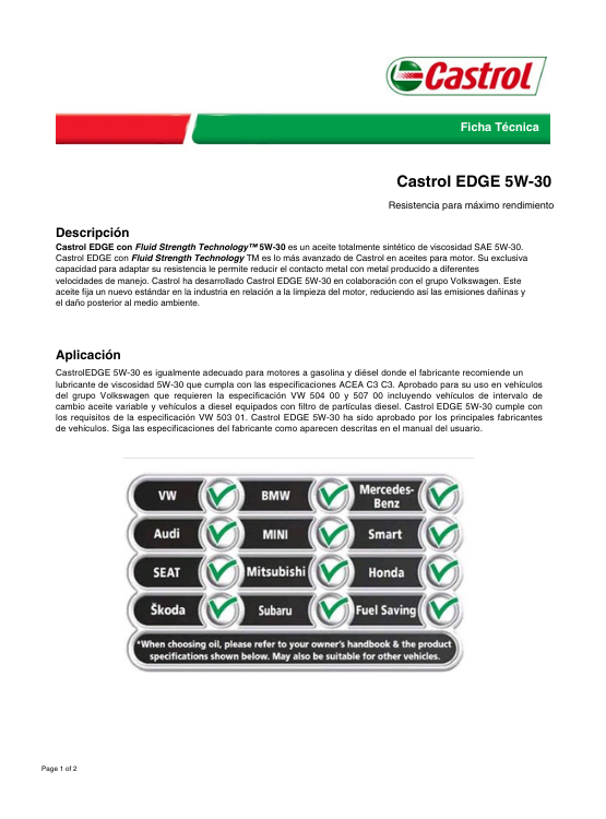 ACEITE MOTOR CASTROL 5W30 EDGE SINTETICO 4LT DPF DIESEL/BENCINERO - 4