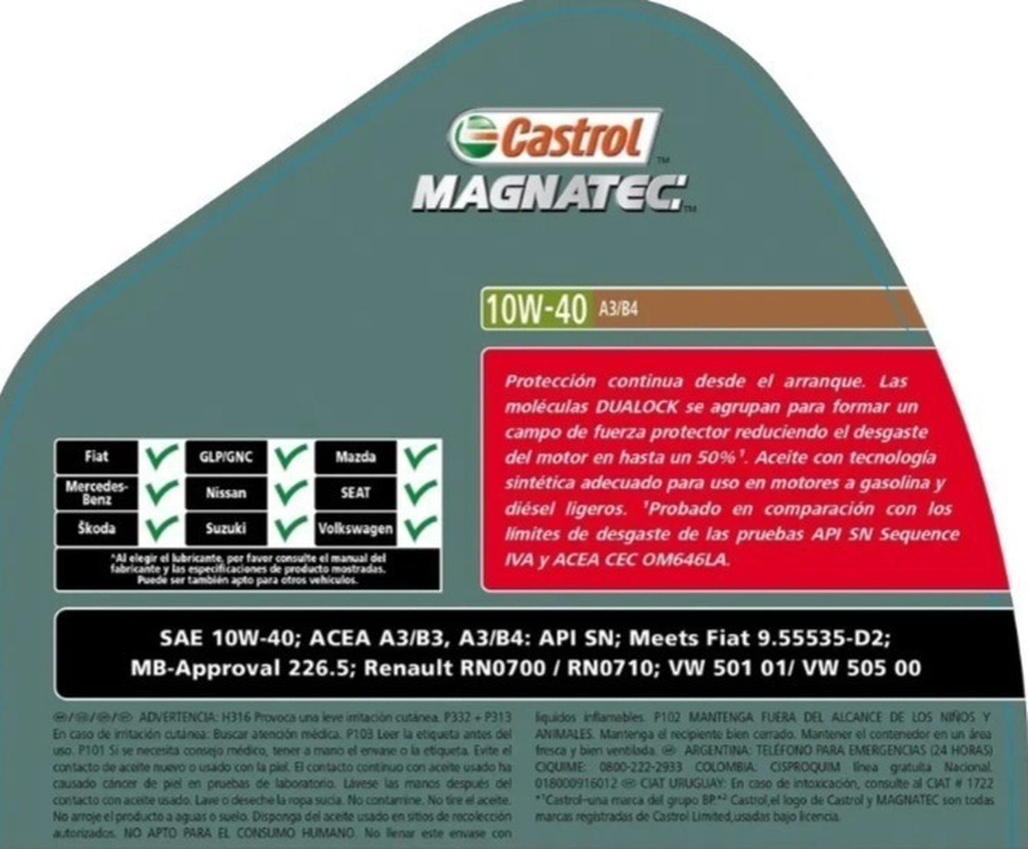 ACEITE MOTOR CASTROL 10W40 MAGNATEC TEC SINTETICA GASOL/DIESEL - 2