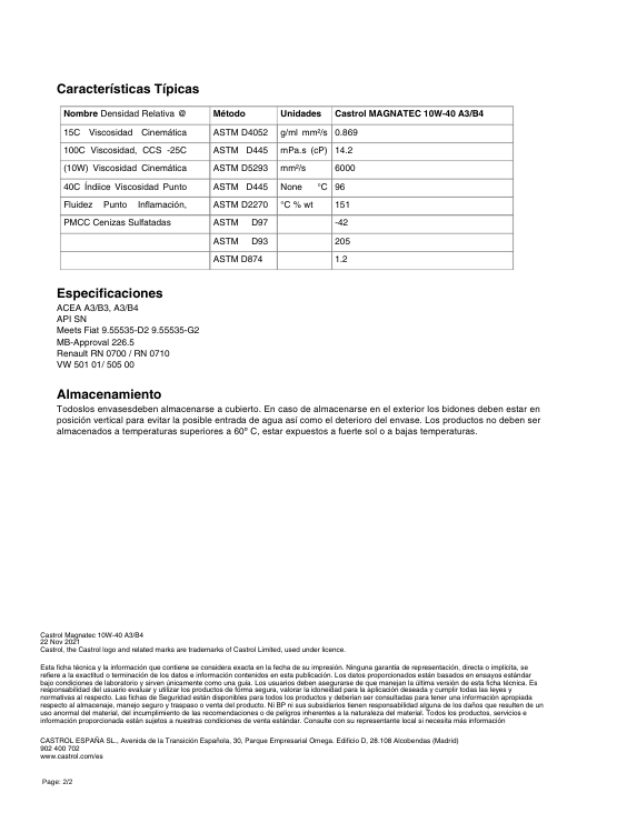 ACEITE MOTOR CASTROL 10W40 MAGNATEC TEC SINTETICA GASOL/DIESEL - 4