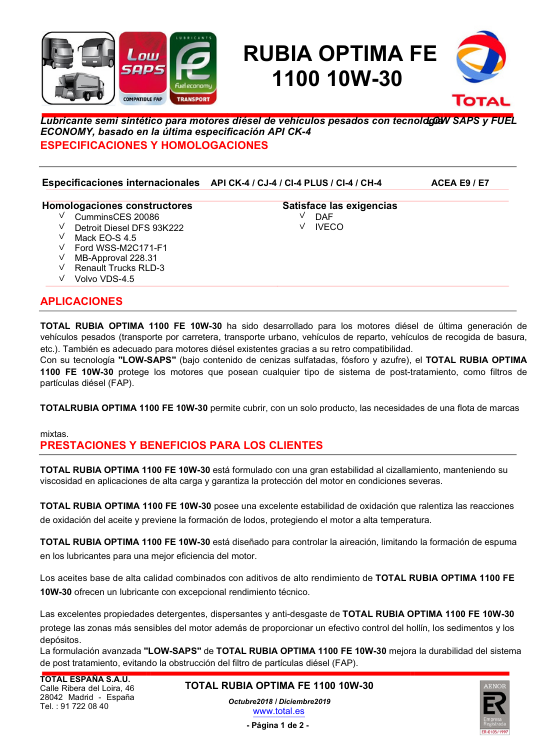 ACEITE MOTOR TOTAL RUBIA OPTIMA 10W30 DIESEL CK4 - 3