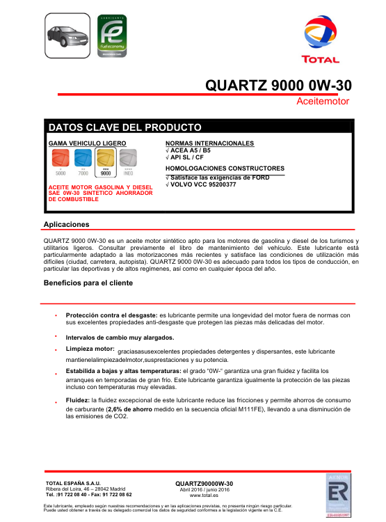 ACEITE MOTOR TOTAL 0W30 QUARTZ 1LT 9000 ENERGY - 2