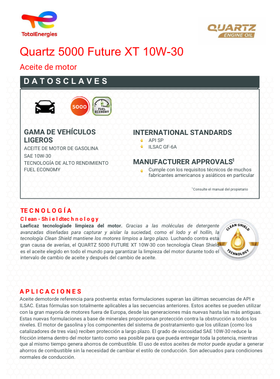 ACEITE MOTOR TOTAL 10W30 QUARTZ 5000 4 LTS. BENCINERO - 3