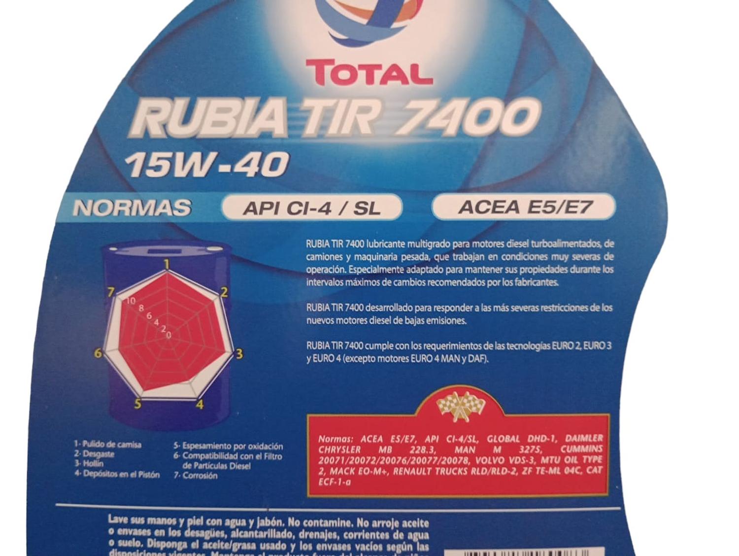 ACEITE DE MOTOR TOTAL 15W40 RUBIA TIR 7400 5 LT - 3