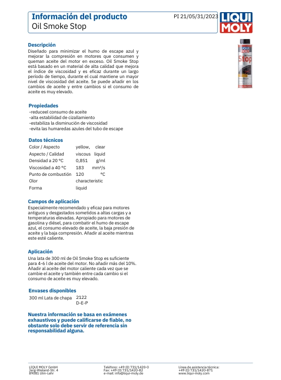 ADITIVO CORTA HUMO OIL SMOKE STOP LIQUI MOLY 300 ML. - 3
