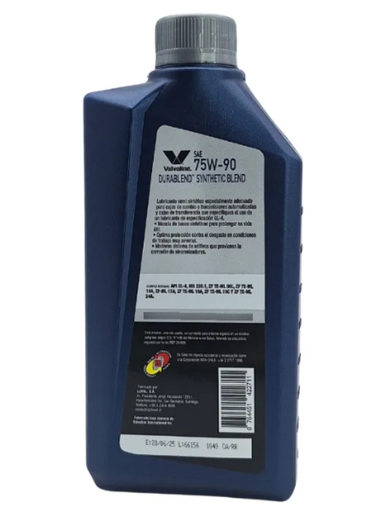 LUBRICANTE 75W90 GL4 DURABLEND CAJA CAMBIO MECANICA VALVOLINE 1 LT. - 2