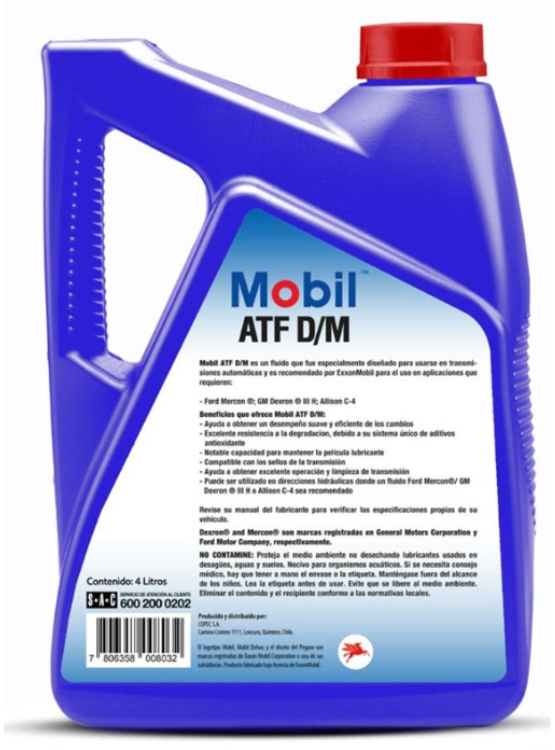 LUBRICANTE CAJA AUTOMATICA ATF MOBIL DEXRON III H 4 LTS. - 2
