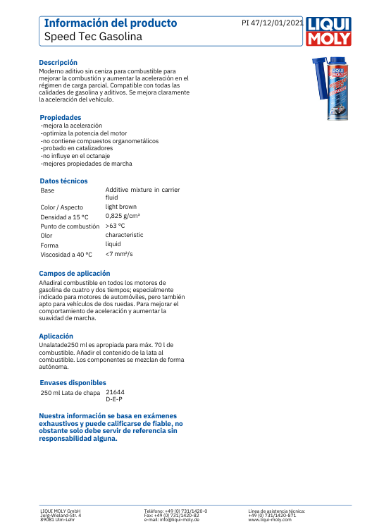 ADITIVO SPEED TEC BENZIN LIQUI MOLY 250 ML. - 3