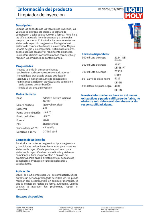 ADITIVO LIMPIA INYECTOR BENCINA LIQUI MOLY 300 ML. - 3