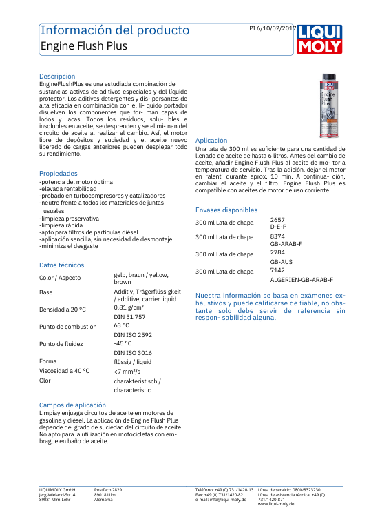 ADITIVO LIMPIADOR INTERNO MOTOR ENGINE FLUSH PLUS LIQUI MOLY 300 ML. - 3