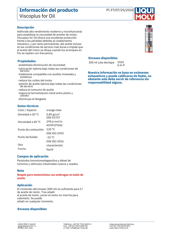 ADITIVO AUMENTA COMPRESION VISCOPLUS FOR OIL LIQUI MOLY 300 ML. - 4