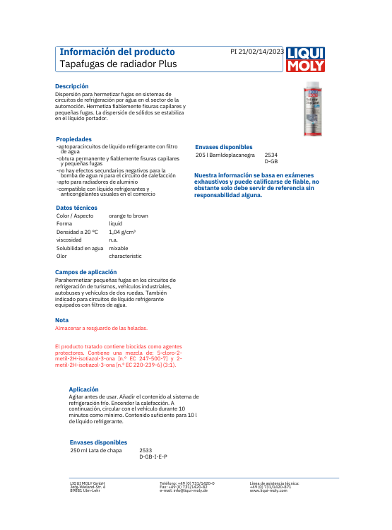 ADITIVO SELLADOR Y TAPAGOTERAS RADIATOR STOP LEAK LIQUI MOLY 250 ML. - 3
