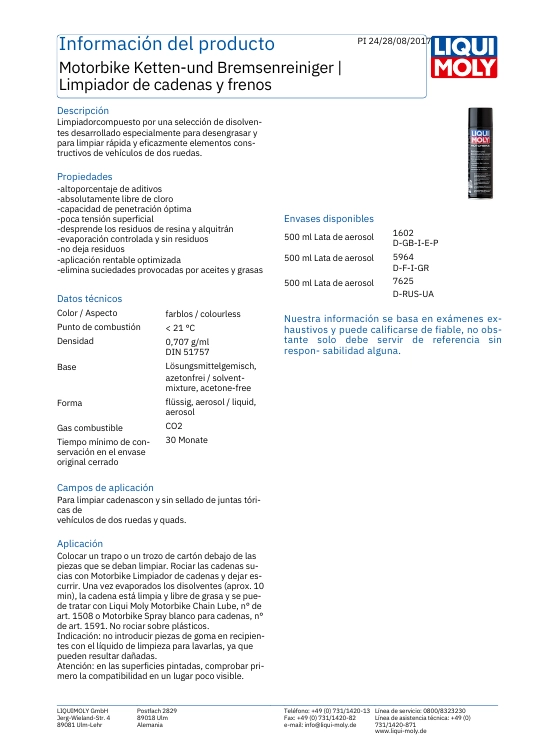 LIMPIADOR DE CADENA Y FRENOS DE MOTO LIQUI MOLY 500 ML. - 2