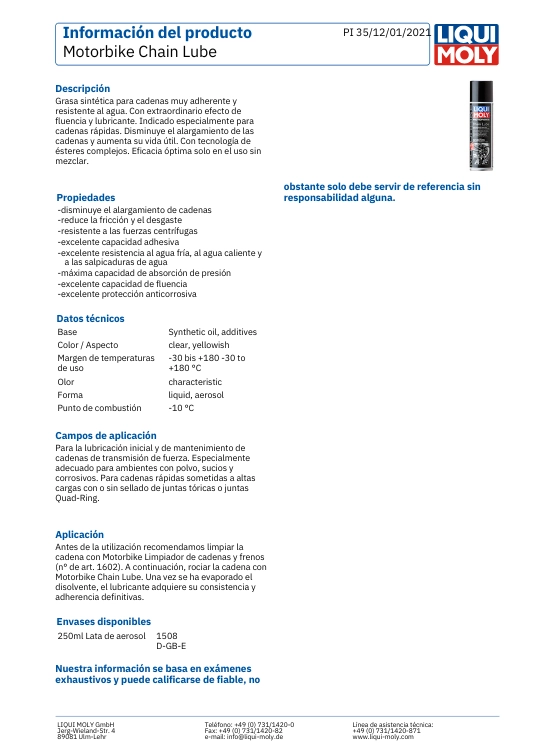 LUBRICANTE PARA CADENA DE MOTO EN SPRAY LIQUI MOLY 400 ML. - 2