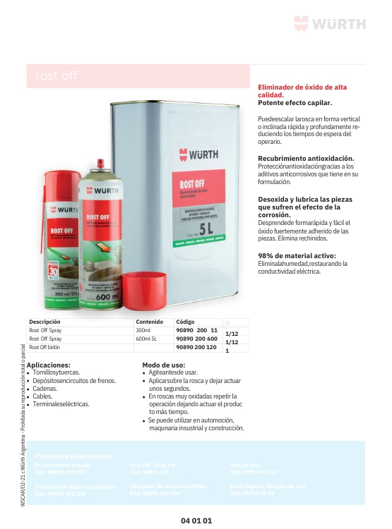 LUBRICANTE REMOVEDOR DE OXIDO ROST OFF WURTH 300 ML - 3