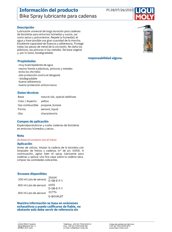 LUBRICANTE CADENA BICICLETA KETTEN-SPRAY LIQUI MOLY 400 ML - 5