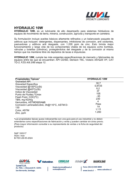 ACEITE HIDRAULICO 10W VALVOLINE BALDE 19 LTS. - 2
