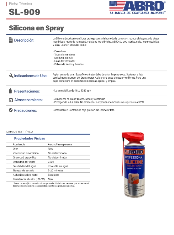 LUBRICANTE SILICONA EN AEROSOL ABRO 283 GRS. - 2