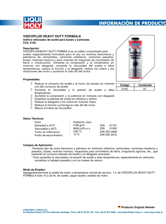 ADITIVO VISCOPLUS HEAVY DUTY FORMULA LIQUI MOLY 1 L. - 2