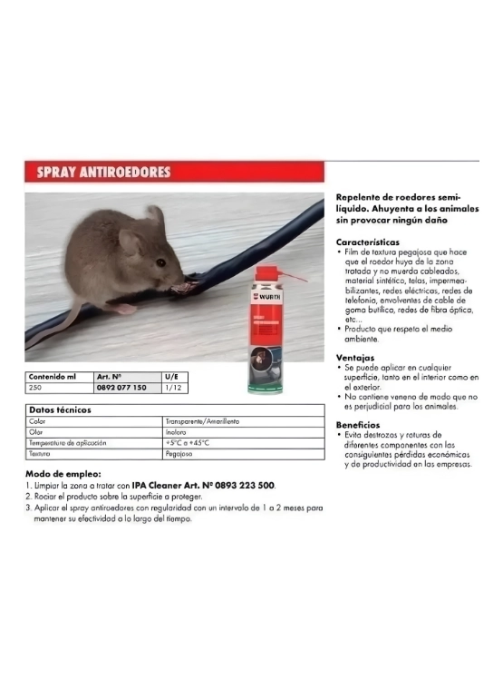 SPRAY REPELENTE ROEDORES O RATONES WURTH 250 ML. - 2