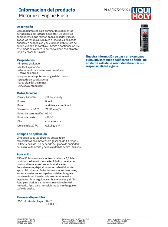 ADITIVO LAVADO MOTOR MOTORBIKE LIQUI MOLY N250 ML. - 2