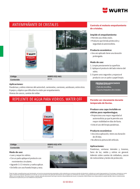 LIQUIDO ANTIEMPAÑANTE PARA VIDRIO Y ESPEJOS WURTH 60 ML. - 2